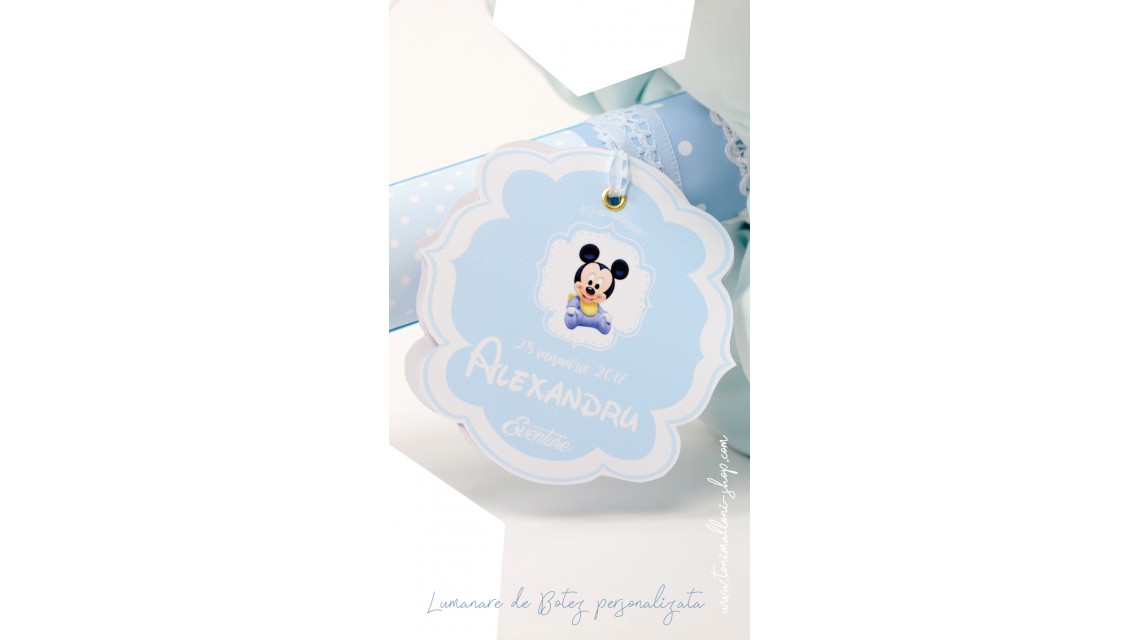 Lumanare de botez pentru baieti cu Mickey Mouse, 65x4 cm, Mickey Boy 1